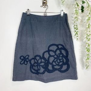 BODEN A-line embroidered linen skirt cotton lining blue flower cottagecore 2146